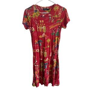 Polo Ralph Lauren Red Floral Hawaiian Maxi Dress Viscose Red Yellow Sz S Great!